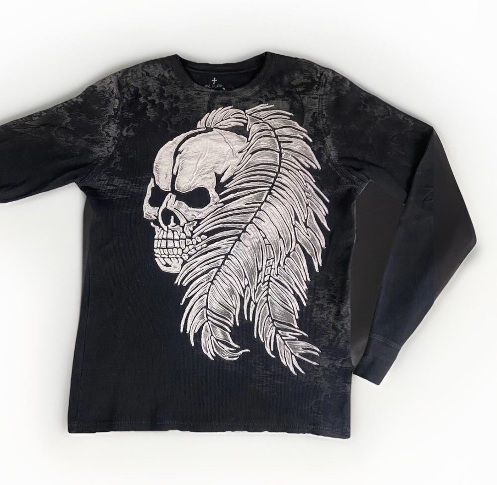 Affliction Cut Series Vintage Shirt Men’s Long Sleeve Skulls Biker Grunge Y2K S